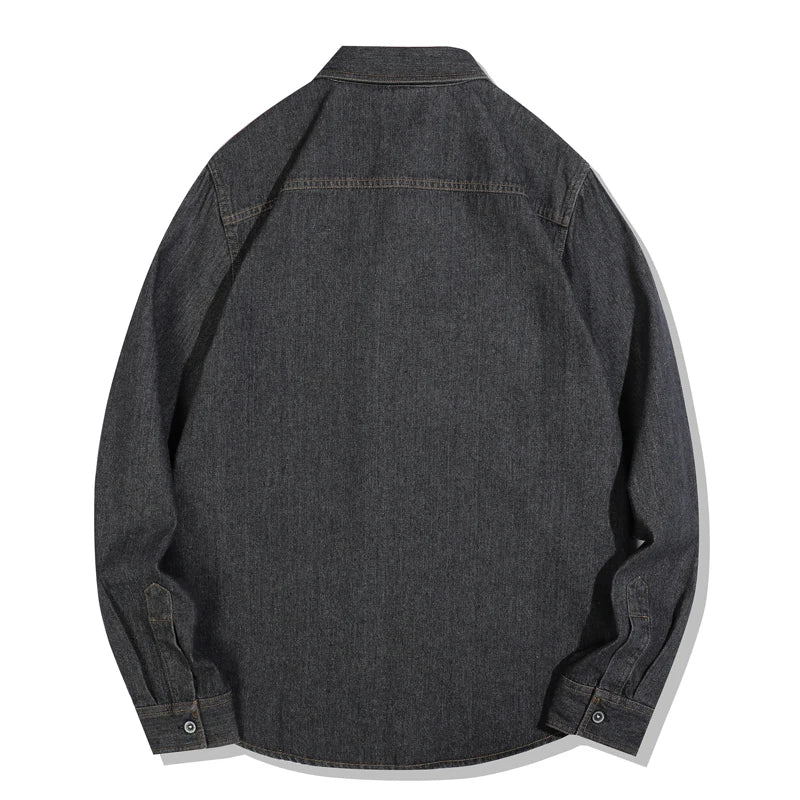 2025 Spring Autumn New Arrival Men's American Vintage Washed Denim Shirt - Workwear Casual Long Sleeve Shirt Jacket