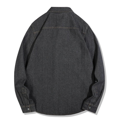 2025 Spring Autumn New Arrival Men's American Vintage Washed Denim Shirt - Workwear Casual Long Sleeve Shirt Jacket