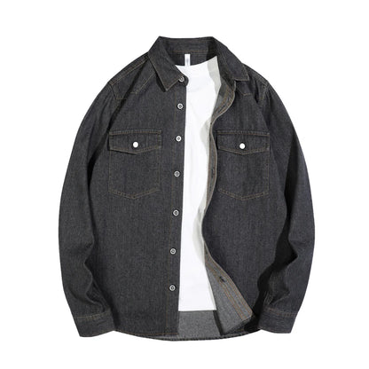 2025 Spring Autumn New Arrival Men's American Vintage Washed Denim Shirt - Workwear Casual Long Sleeve Shirt Jacket