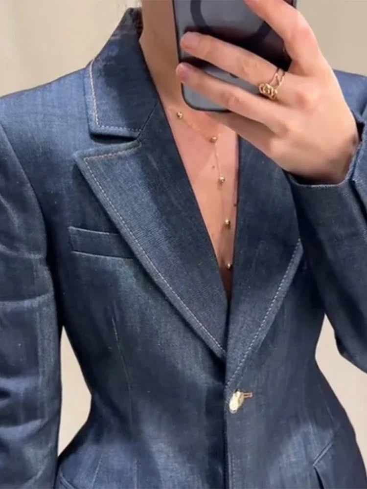 Women Denim Pants Sets 3 Pieces Fashion Slim Lapel Buttons Jacket Strapless Vests Straight Trousers Female 2025 Office Outfits