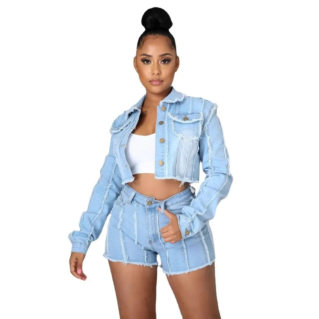 Women's Cotton Denim Jacket Long-Sleeved Lapel Slim Fit Autumn Style by New Manufacturer