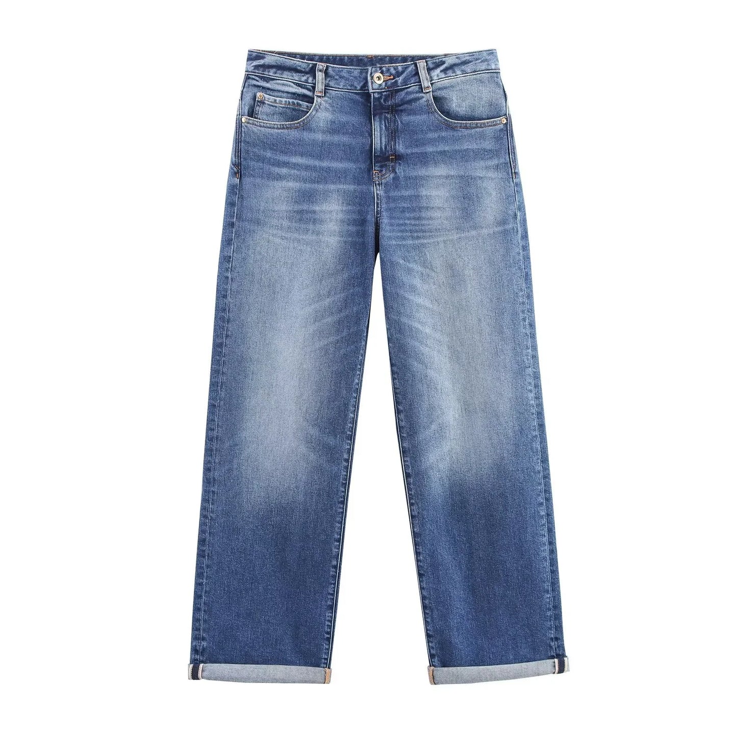 Authentic denim autumn new women's casual fashion with belt denim button down  jacket + straight trousers