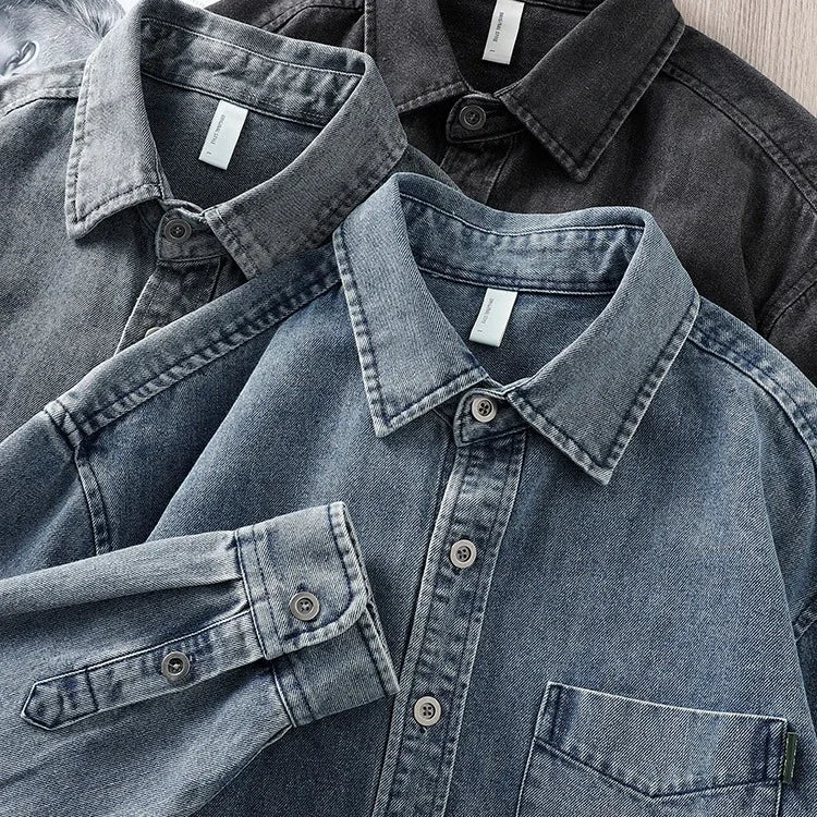 New American Retro Long-sleeved Shirts in Autumn and Winter,ruffian Handsome Loose Large-size Casual Tooling Jacket,Denim Jacket