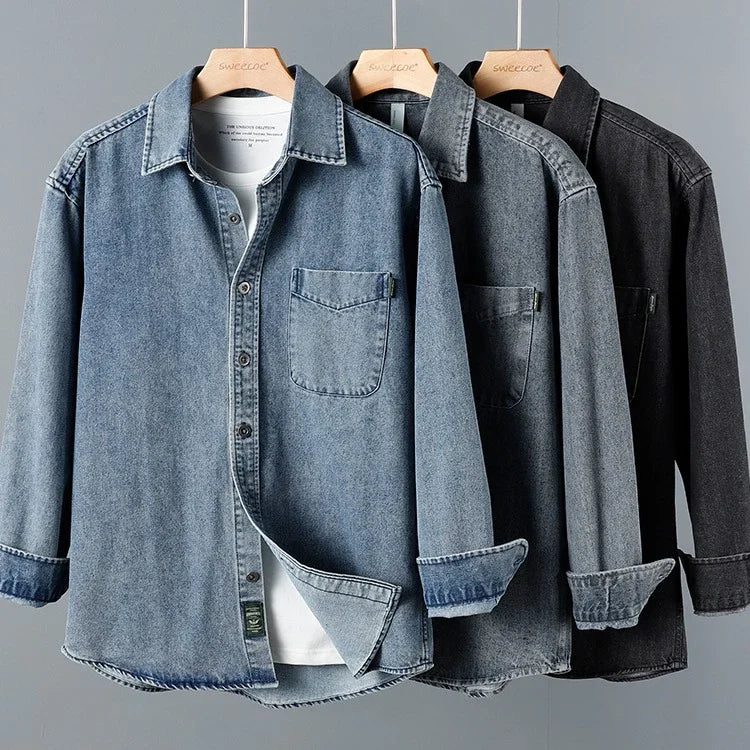 New American Retro Long-sleeved Shirts in Autumn and Winter,ruffian Handsome Loose Large-size Casual Tooling Jacket,Denim Jacket