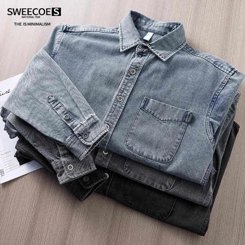 New American Retro Long-sleeved Shirts in Autumn and Winter,ruffian Handsome Loose Large-size Casual Tooling Jacket,Denim Jacket