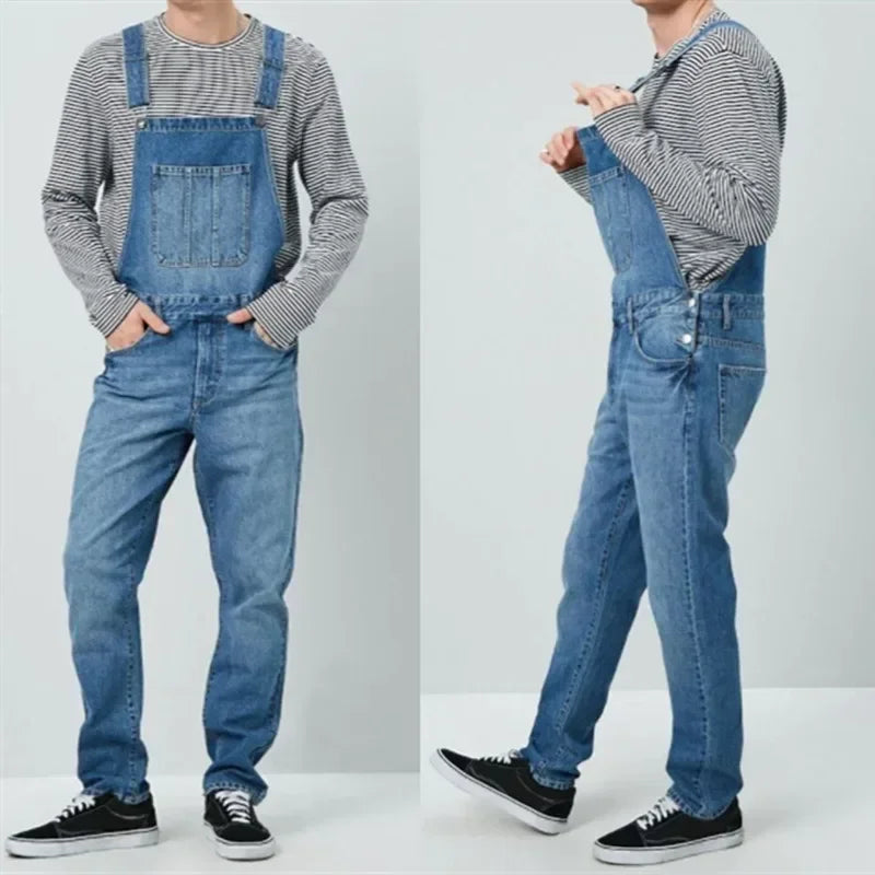 Men's denim Spring Autumn Casual Jeans Jumpsuits 2025 fashion Casual Pocket Button Suspenders Pants male Straight-Leg Denim Jumpsuits