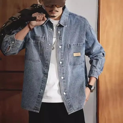 American Classic Denim Shirt Men's Long-sleeved Autumn and Winter Trendy Brand Loose Casual Tooling Jacket, Coat