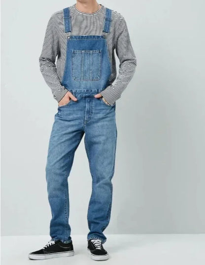 Men's denim Spring Autumn Casual Jeans Jumpsuits 2025 fashion Casual Pocket Button Suspenders Pants male Straight-Leg Denim Jumpsuits